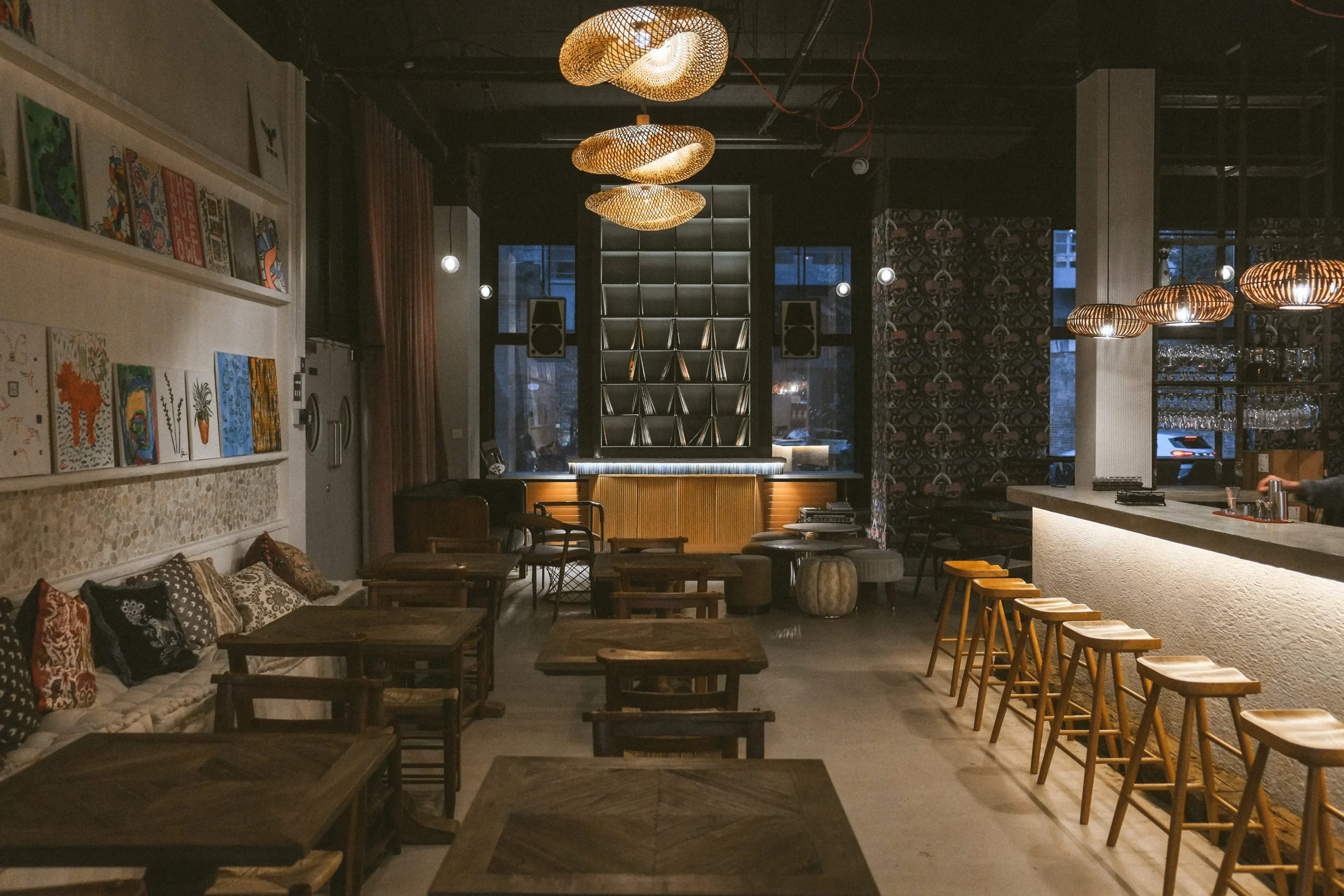 Lounge and bar area at The Purple Owl