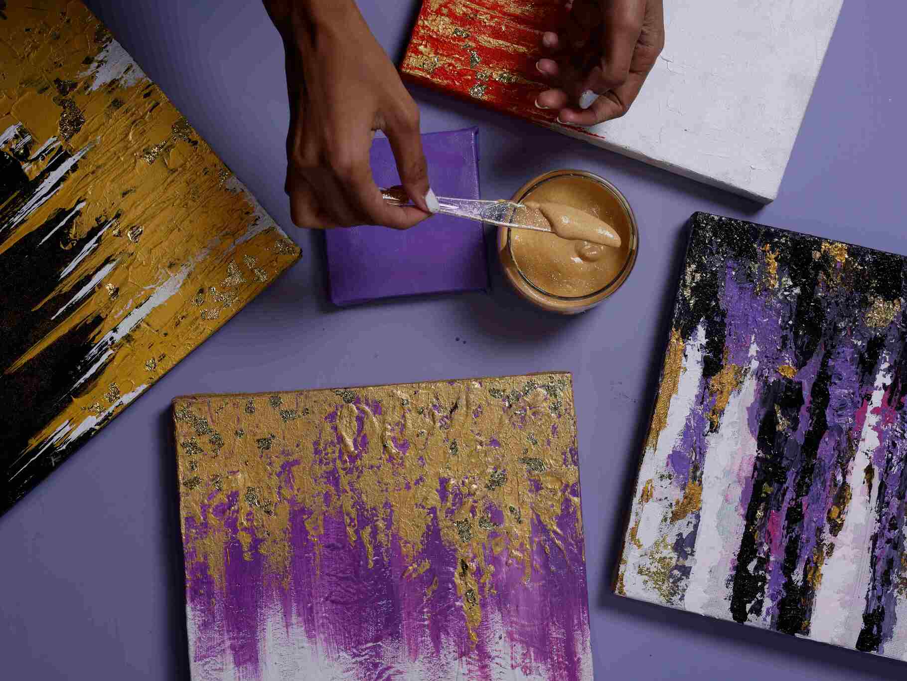 Gold foil on canvas workshop at The Purple Owl